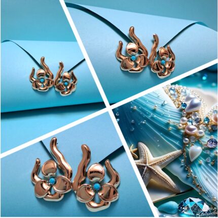 Golden Flower Earrings with Turquoise | 14K Gold-Plated Zinc Alloy