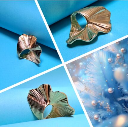 Golden Wide Leaf-Shaped Ring – 18K Gold Plated Statement Piece