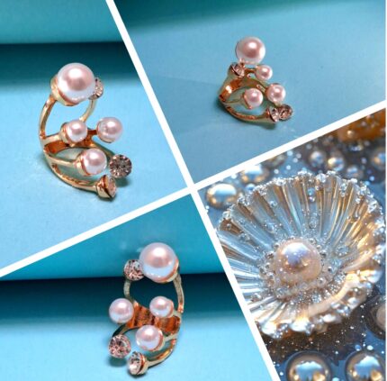 Lotus Leaf Pearl Ring – Adjustable Gold-Plated Natural Design